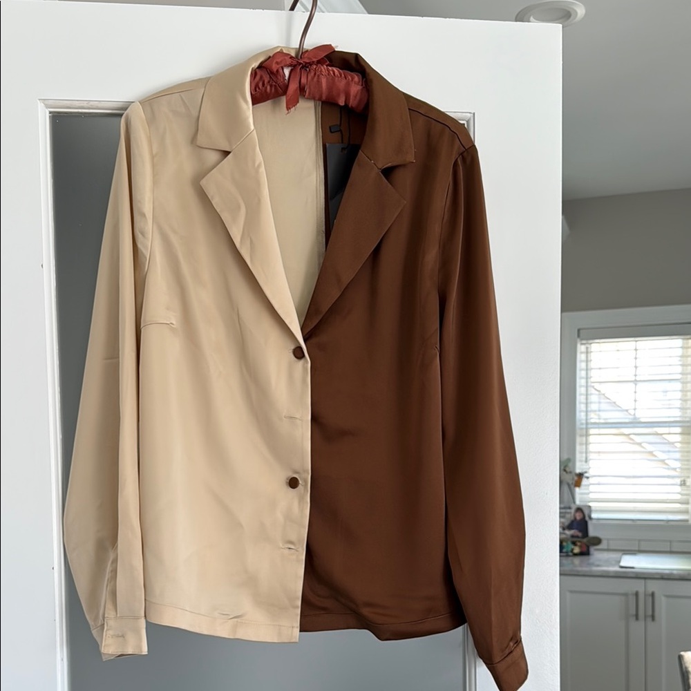 Nasty Gal Cream and Brown Color-Block Blazer